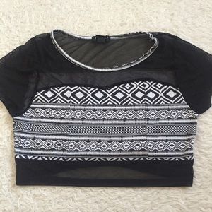Oppa black and white tribal print crop top